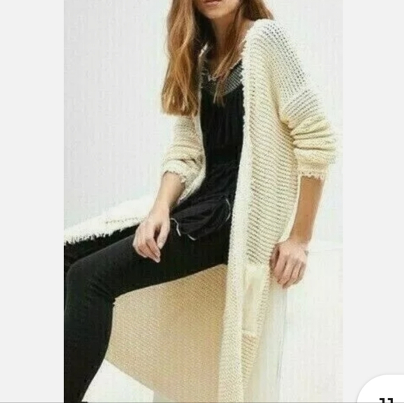 Free People Sweaters - FREE PEOPLE I S Woodstock Cotton Crochet Knit Duster Cardigan I Cream